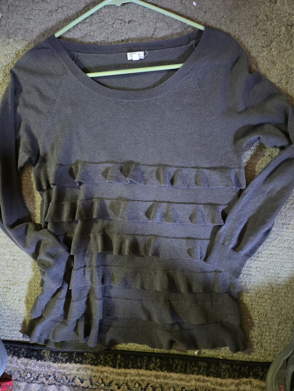J CREW Women's Gray Ruffle Knit Top